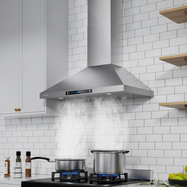 HisoHu Wall Mount Range Hood 36 Inch,Ductless/Ducted Convertible, 780 CFM Kitchen Vent Hood, Stainless Steel Mesh Filters,4 Speed Gesture Sensing&Touch Control Panel, Stainless Steel Kitchen Vent