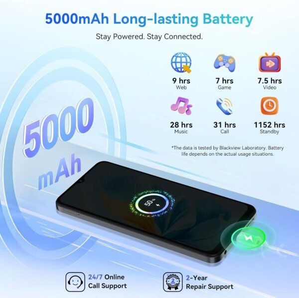 Blackview Wave 8 Android 14 Smartphones, Octa-core 12GB +128GB Expand 2TB Android Phone Unlocked, 90Hz Display, Fingerprint & Face Unlock, 5000mAh Cell Phones, 2 Years Warranty, 3.5mm Earphone Jack