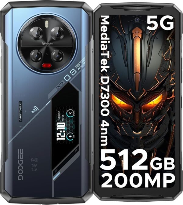 DOOGEE V40 Pro Rugged Phone 5G - 36GB RAM+512GB ROM Android 14 Rugged Smartphone, 6.78" FHD+120Hz Screen, 4nm D7300 CPU, Waterproof Phone with 1.47" Rear Screen, 200MP AI Camera, 8680mAh+33W, Blue