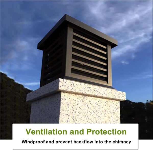 Rainproof Chimney Cap, Mesh Fireplace Roof Caps, Aluminum Alloy Square Windproof Chimney Cover, Flue Vent Cover Fits Outdoor Roof (Black, 17.7×17.7in/45×45cm)