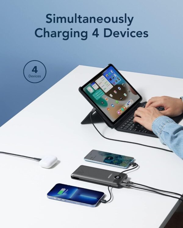 VEGER Portable Charger for iPhone Built in Cables and Wall Plug, 10000mah Slim Fast Charging USB C Power Bank, Travel Essential Battery Pack Compatible with iPhones, iPad, Samsung, and More(Black)