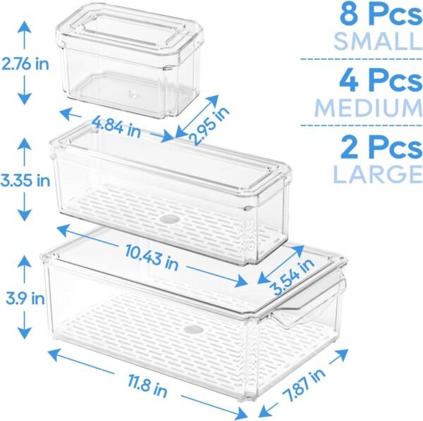 14 Pack Fridge Organizers, Refrigerator Organizer Bins with Lids, BPA Free Stackable Fruit Storage Containers for Fridge, Vegetables, Food and Drinks