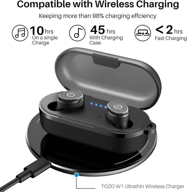 TOZO T10 (Classic Edition) Bluetooth 5.3 Wireless Earbuds with Wireless Charging Case IPX8 Waterproof Stereo Headphones in Ear Built in Mic Headset Premium Sound with Deep Bass, 32 Preset EQs via APP