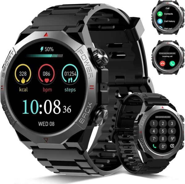 Military Watches for Men (Answer/Make Calls), 1.39" HD Display Fitness Watches, Heart Rate/Sleep Monitor, 110+ Sports Modes Smart Watch for Men, IP68 Waterproof, 30Day, Watch for Android/iPhone, Black