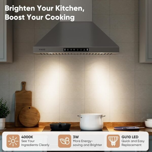 Wall Mount 30 Inch Range Hood 900 CFM, Ductless/Ducted Convertible Kitchen Hood, 3-speed Gesture Sensing & Touch Control, Stainless Steel Kitchen Vent Hood with Permanent Baffle Filters