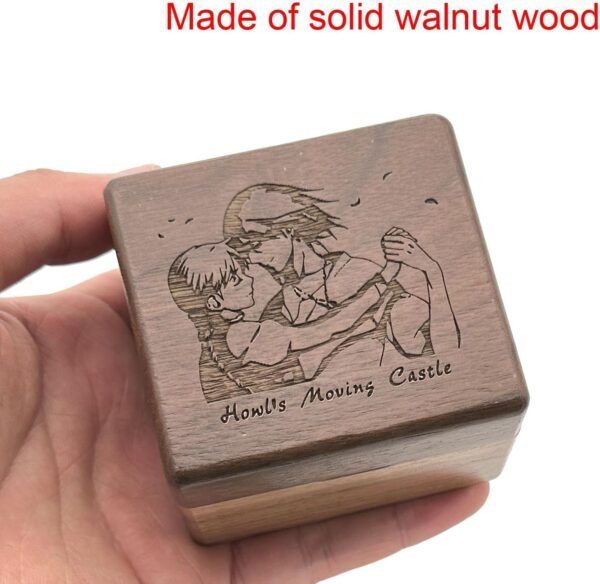 Pursuestar HowlMoving Castle-Merry Go Round of Life Luxury Walnut Wood Music Box, Vintage Wooden Carved Mechanism Wind Up Musical Box with Mirror for Birthday Wedding Valentine's Day