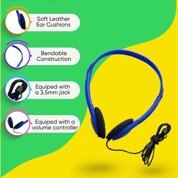 10 Pack Bulk Headphones, Wired Headphones for Kids, Teens, Adults, Affordable On-Ear with 3.5mm Plug, Perfect for Schools, Classrooms, Libraries, Museums, Multipack for Wholesale, Multi Color