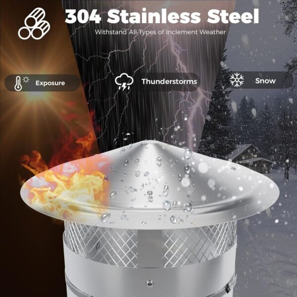 6 Inch Chimney Cap, (6/7/8/9/10/12) inch Stainless Steel Cone Top Chimney Cap with Screen, Adjustable and Reinforced Chimney Cap, Chimney Cover for Vents,Round Rain Cap for All-Round Chimney