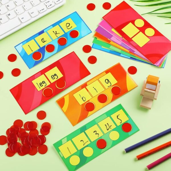 Yexiya 200 Pcs Sound Box Mats and Chips Set Include 48 Dry Erase Mats and 152 Chips and Phonemic Awareness Phonics Games Classroom Reading Games for Kindergarten Preschool Elementary Student