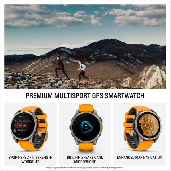 Garmin fēnix® 8 – 47 mm, AMOLED, Sapphire, Premium Multisport GPS Smartwatch, Long-Lasting Battery Life, Dive-Rated, Built-in LED Flashlight, Titanium with Spark Orange/Graphite Band