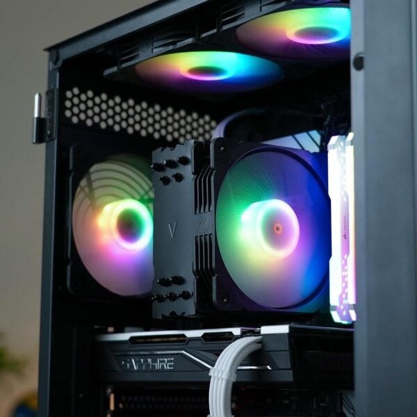 Vetroo V5 CPU Air Cooler with 5 Heat Pipes 120mm FDB PWM Processor Cooling for Intel LGA 1851/1700/1200/115X AMD AM5/AM4, Addressable RGB Lights Sync - Black