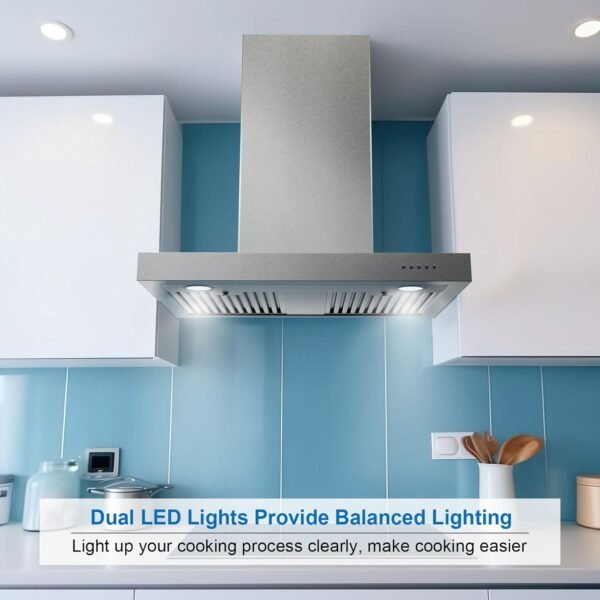 Wall Mount Range Hood 30 Inch 900CFM Vent Hood T Shape with Stainless Steel Stove Hood Split Type Permanent Grease Baffle Filter, Chimney Style Kitchen Exhaust Fan, Ductless Convertible
