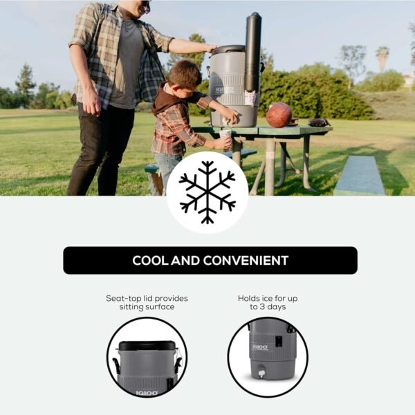 Igloo 5 Gallon Portable Sports Cooler Water Beverage Dispenser with Flat Seat Lid