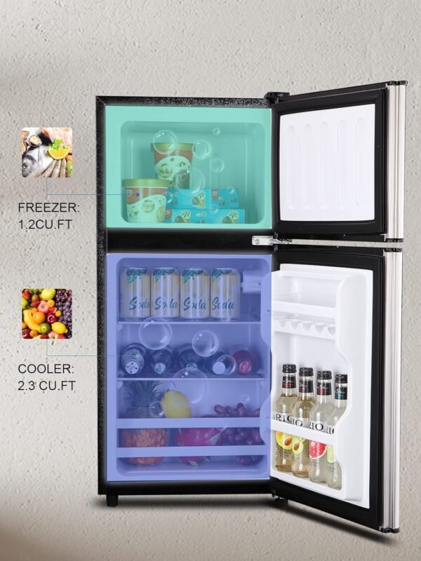 3.5 Cu.Ft Compact Refrigerator Mini Fridge with Freezer,7 Level Adjustable Thermostat Removable Shelves Small for Office Dorm Apartment Silver (KB02 FLS-80-SILVER)