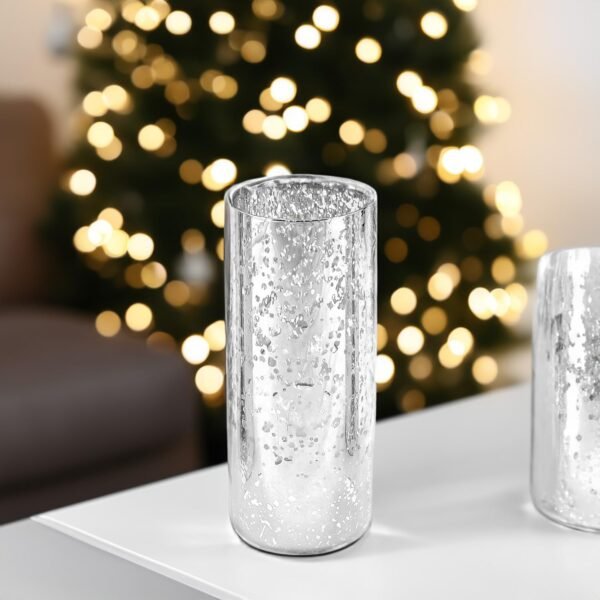 WGVI Hurricane Candle Holder Sleeve, W: 4", Ht: 10", Silver Speckled Glass Cylinder Open Both Ends, Chimney Tube Shade, 1 Piece