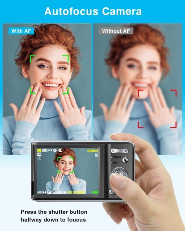 Autofocus Digital Camera for Photography 4K 48MP Macro Kids Digital Camera for YouTube with SD Card 18X Digital Zoom,Flash, Anti-Shake,2 Batteries