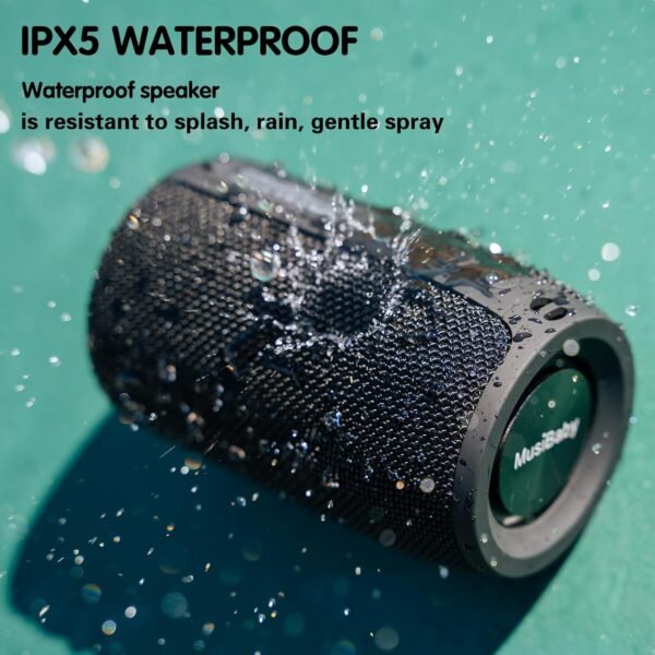 Bluetooth Speaker, MusiBaby Wireless Portable Speaker - Waterproof, Outdoor, Bluetooth 5.0, Dual Pairing, Loud Stereo, Deep Bass, 24H Playtime - Gift Ideas for Home, Party, Travel (BLK)