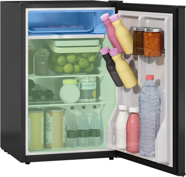 HOMCOM 2.5 Cu.Ft Mini Fridge with Freezer, Single Door Small Refrigerator with Adjustable Thermostat Energy-efficient Low Noise, Mini Refrigerator for Bedroom, Dorm, Office, Black