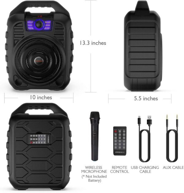 EARISE T26 Portable Bluetooth PA Speaker System with Wireless Microphone, 12W Karaoke Machine for Party/Outdoors, 3600mAh Battery, FM Radio, Audio Recording, Remote Control, Supports TF Card/USB/AUX
