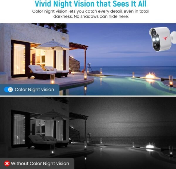 Outdoor Security Camera, Battery Powered Wireless Camera, Cloud Storage Sold Seperately, Color Night Vision, 2-Way Audio, Smart AI Motion Detection, 2.4G WiFi (2 Lights)