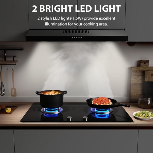 Range Hood 30 inch Under Cabinet, Ductless Slim Kitchen Range Hood Vent with Filter, LED Lights, 3 Speed Exhaust Fan, Campanas para Cocina (JX3830-Black with Charcoal Filter)