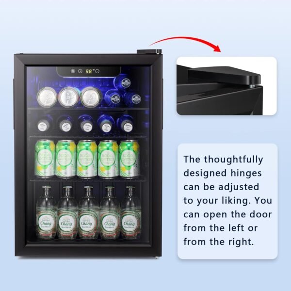 Antarctic Star Mini Fridge-95 Can Beverage Refrigerator Wine Cooler Clear Front Glass Door Small Drink Touch Screen for Soda Beer Bar Office Home 2.6 cu.ft