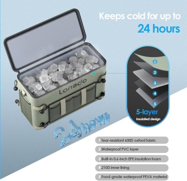 34/28-Can Lanedo Soft-Sided Cooler-Collapsible, Waterproof,Use as a Beach Cooler, Soft Ice Bag, Ice Chest, or Travel Cooler for Food Shopping, Camping, Kayaking, Fishing, and Multi-Person Lunch Bag