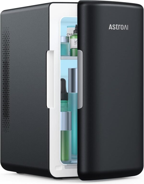 AstroAI Mini Fridge 2.0 Gen, 6 Liter/8 Cans Makeup Skincare Fridge 110V AC/ 12V DC Portable Thermoelectric Cooler and Warmer Little Tiny Fridge for Bedroom, Cosmetics (Dark Grey)