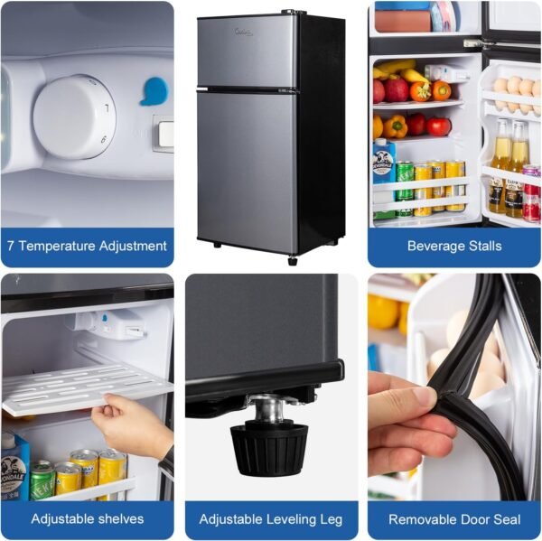 Mini Fridge with Freezer, 2.9 Cu.Ft Small Fridge, Energy Saving, Low Noise,7 Adjustable Thermostat, Double Door Small Refrigerator for Dorm, Bedroom, Office