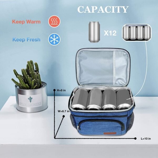 ExtraCharm Insulated Lunch Bag for Women/Men - Reusable Lunch Box for Office Picnic Hiking Beach - Leakproof Cooler Tote Bag Organizer with Adjustable Shoulder Strap for Adults - Black
