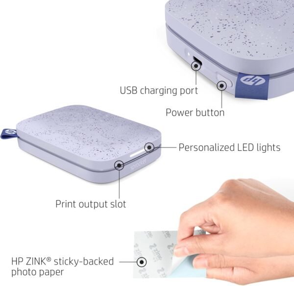 HP Sprocket 2x3" Instant Smartphone Photo Printer - Portable Color Wireless Mobile Printer - Zink Sticky-Back Photos - Print from Compatible iOS & Android Devices with Bluetooth w/Fun App - Purple