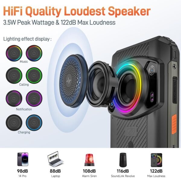 Ulefone Armor 21 Android 14 Unlocked Rugged Phone, 122dB Loudest Speaker, MTK G99 16GB + 256GB Outdoor Rugged Smartphone,64MP Main Cam + 24MP Night Vision Cam, 6.58" FHD+, 9600mAh, IP68 Dual SIM