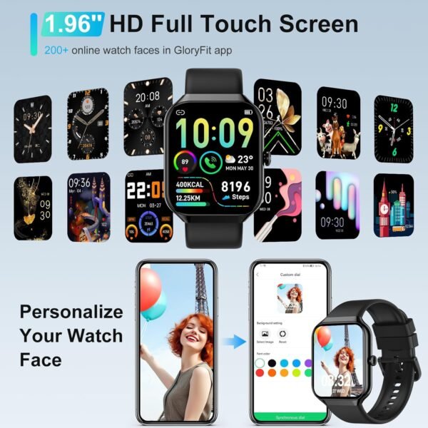 Smart Watch for Men Women Answer/Make Calls, 1.96" HD Fitness Watch with 113+ Sports, Heart Rate Monitor Sleep Monitor Activity Trackers with Step Counter, IP68 Waterproof, Smartwatch for Android/iOS