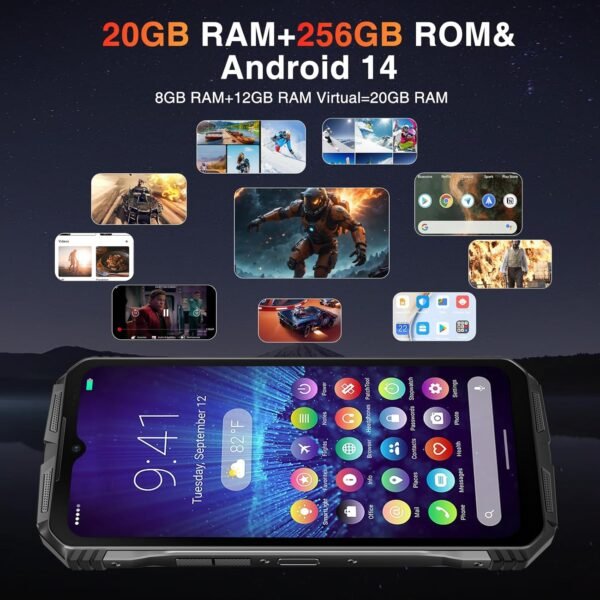 DOOGEE S Cyber Rugged Smartphone, Android 14, 10800mAh Battery Rugged Phone, 20GB RAM +256GB ROM, Expandable to 1TB, 6.58” FHD+ IPS, 50MP AI Camera, Dual SIM 4G, Face Unlock, NFC, OTG(Red)