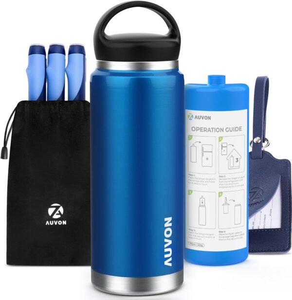 AUVON Insulin Pen Travel Case for 3-7 Pens with Medical Tag, TSA Approved Medicine Travel Cooler with Portable Handle, Diabetic Insulin Cooler with Gel Ice Pack and Anti-freezing Drawstring Bag