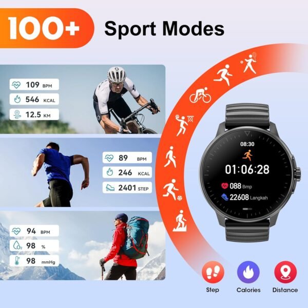 Smart Watch for Men Women Answer/Make Calls, 1.39''Touch Screen Fitness Tracker with 110+Sports Modes,Voice Assistant Fitness Watch,IP67 Waterproof Smartwatch for Android iOS