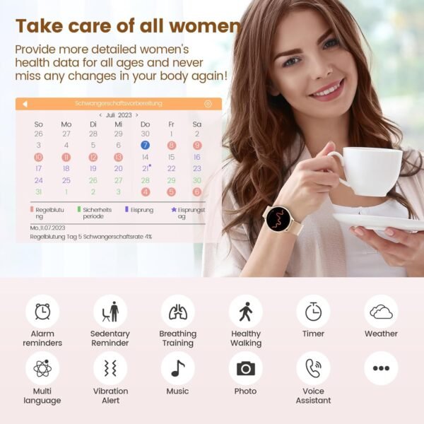 Watches for Women with Menstrual Cycle Tracker, 1.39” HD Smart Watch, Heart Rate/Sleep Monitor, IP67 Waterproof, Women’s Watch Fitness Tracker Compatible with iOS Android