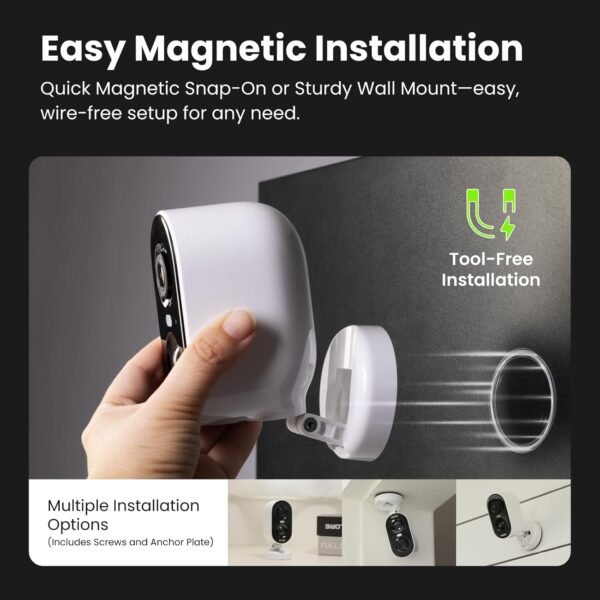 Battery Security Camera 2K, Wireless Outdoor/Indoor, Easy Magnetic Mount, Color Night Vision, 2-Way Audio, Spotlight, Weather-Resistant, AI Detection, Cloud & SD Card Storage
