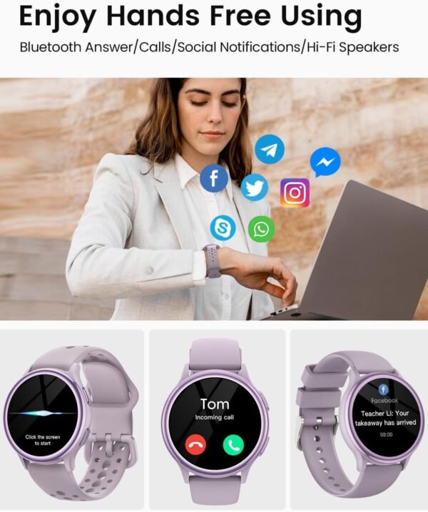 RUXINGX Smart Watches for Women [Make Call/Answer/400+Watch Face] Android & iPhone Compatible, 1.27" Fitness Tracker 24/7 Heart Rate Sleep Steps SpO2 Monitor, IP68 Waterproof Fitness Watch, Purple