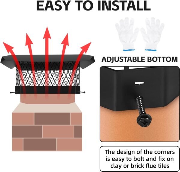 G GOOD GAIN Chimney Cap - 9 x 13 inch Chimney Cover for Outside Galvanized Steel | Fireplace Rain Caps with Hood Plate | Chimney Flue Cover Fits Existing Tiles with Adjustable Metal Screws & Gloves