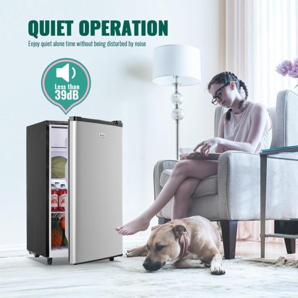 WANAI Refrigerator 3.2 Cu.Ft Single Door Fridge with freezer Refrigerator with 5 Adjustable Temperature LED Lights Removable Storage Shelves Apartment size Refrigerator for Bedroom Dorm Office Silver