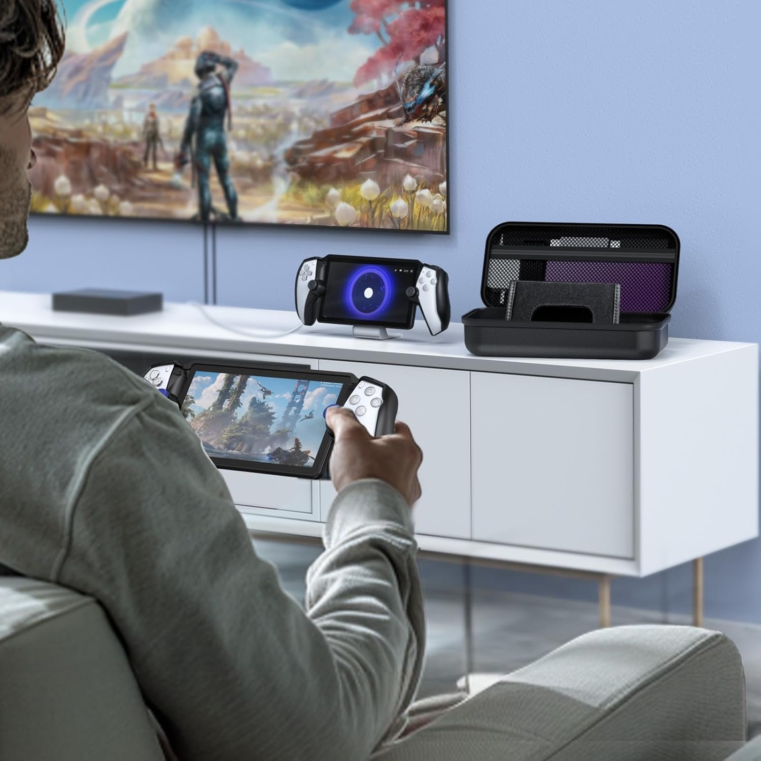 Accessories Kit for Playstation Portal, Carrying Case for PS Portal, Charging Dock Station for Playstation Portal, Protective Skin for PS5 Portal, 2 HD Screen Protector with 4 Thumb Grip,Wired Headset