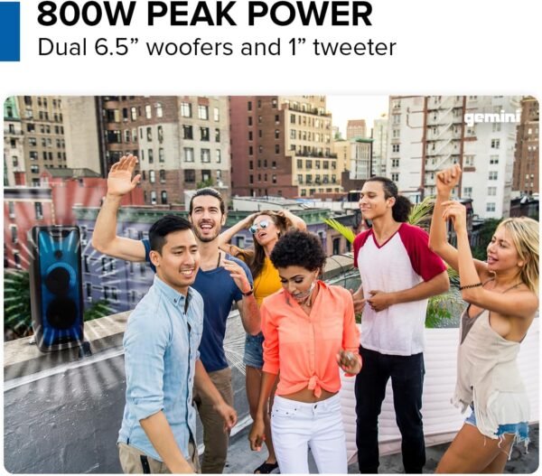 Gemini GLS-550 Portable Bluetooth Party Speaker with 800W Peak Power (50W RMS), Bass Boost, RGB LED Light Show, Hi-Fi Wireless Streaming, Rechargeable Battery, Microphone & Remote Included