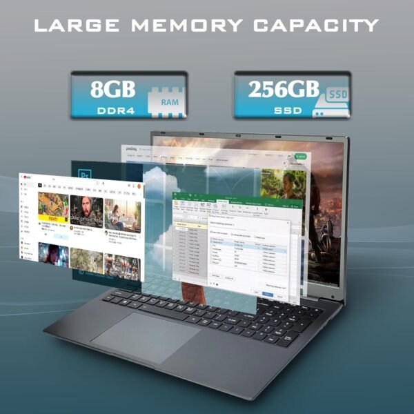 17 Inch Laptop with Backlit Keyboard, Full-Size Large Font Keyboard, Intel Celeron N5095, 8GB RAM 256GB SSD, Computers with Windows 11, Type-C, Webcam, Dual Wi-Fi, Buletooth 4.2