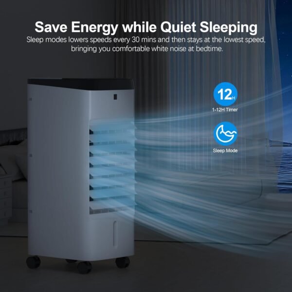 Portable Air Conditioners, 3 In 1 Swamp Cooler with 6 Ice Packs, Evaporative Air Cooler with 120°Oscillation, 12H Timer, 3 Speeds, 4 Modes, Remote, Cooling Fan for Bedroom, Living Room, Office