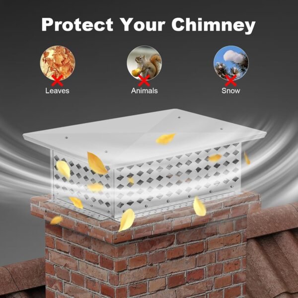 304 Stainless Steel Fireplace Chimney Cover Flue Caps, with Adjustable Metal Strips, Screws & Gloves