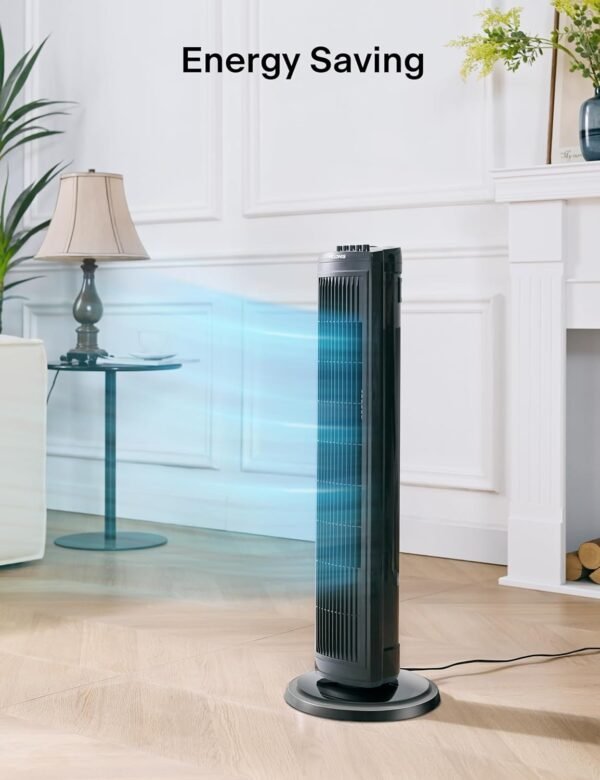 PELONIS 30" Tower Fan for Bedroom, Standing Fan with 3 Speeds, 90° Oscillation, Small Fan with 120-Min Auto Timer, High-quality Motor, 1-Year Warranty, Black