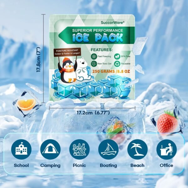 5 Packs Reusable Ice Packs for Lunch Boxes - 12+ Hour Cooling Ice Gel Pack for Camping, Beach, Office - Ice Packs for Cooler Bag, Cooler Backpacks