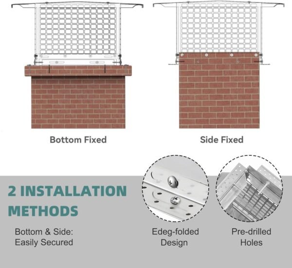 Chimney Cap - 12x12 Inch Square, Stainless Steel, Adjustable Bottom, Mesh Covers, Clay Flue Compatible