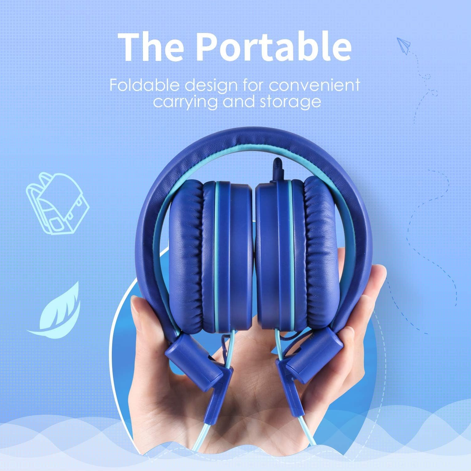 P10 Kids Stereo Headphones with Microphone for Children Boys Girls,Adjustable 85dB/94dB Volume Control Foldable On-Ear Headphone for School/PC/Cellphone(Blue)